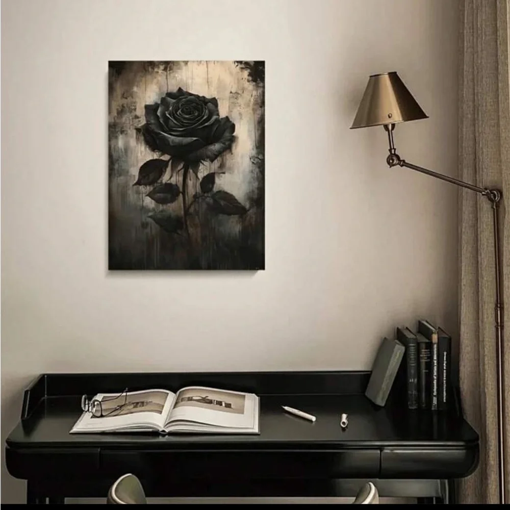 Gothic Elegance Black Rose Canvas Wall Art NEW  🏷️